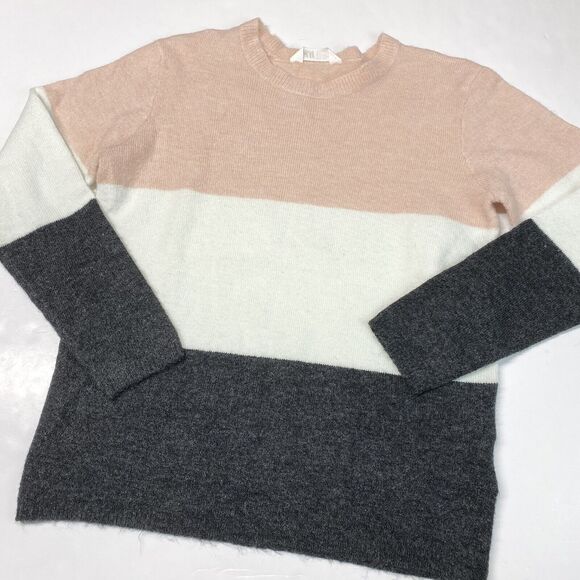 H&M Sweater Sz 20 Multicolor Colorblock Striped Long Sleeve Soft Wool Blend Top - Picture 1 of 8